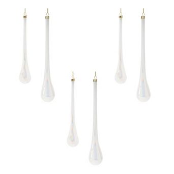 6 pc Iridescent Glass Drop Ornament Set for Christmas Tree, Wreath, and Garland Decor