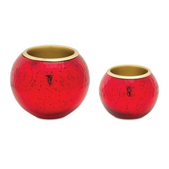 Set of 2 Mercury Glass Candle Holders with Metal Insert for Votive or Tea Light Candles