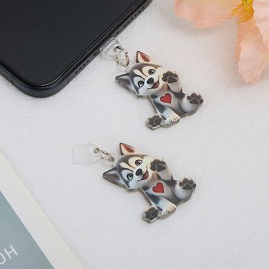 Dog Pendants Dust Plug Charm for Type-C Gray White 2 Pcs