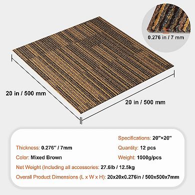 12 Pack Modular Carpet Tile Set with Adhesive Stickers for Playrooms, and Bedrooms