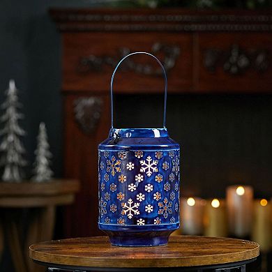 Snowflake Cutout Metal Candle Lantern for Table, Entryway, or Holiday Display