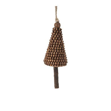 4-Piece Wood Beaded Pine Tree Ornament with Jute String Hangers for Christmas Tree and Holiday Decor