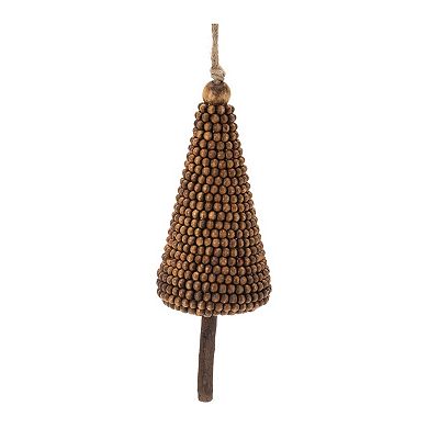 4-Piece Wood Beaded Pine Tree Ornament with Jute String Hangers for Christmas Tree and Holiday Decor