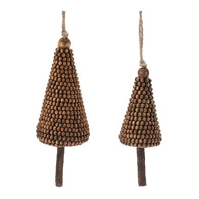 4-Piece Wood Beaded Pine Tree Ornament with Jute String Hangers for Christmas Tree and Holiday Decor