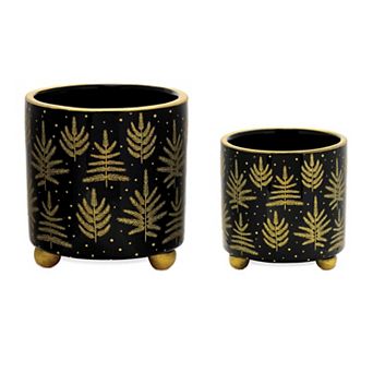 Set of 2 Footed Pine Tree Planters for Indoor Plants, Succulents, and Mini Trees
