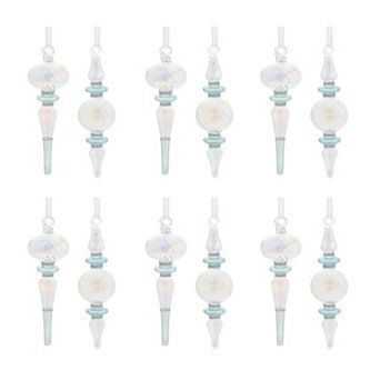 12 pc Iridescent Glass Finial Ornament Set for Christmas Tree, Wreath, and Garland Decor