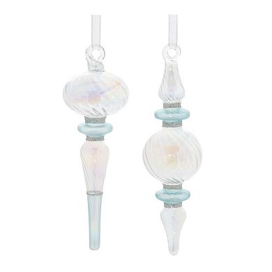12-Piece Iridescent Glass Finial Ornament Set for Christmas Tree, Wreath, and Garland Decor