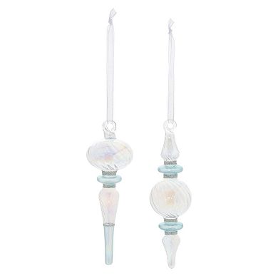 12-Piece Iridescent Glass Finial Ornament Set for Christmas Tree, Wreath, and Garland Decor