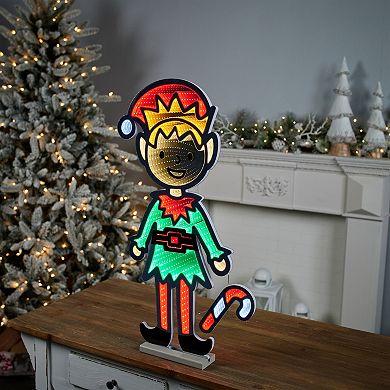 Lighted Elf Decoration with Candy Cane and Infinity Light Effect for Entryway, Porch, Living Room
