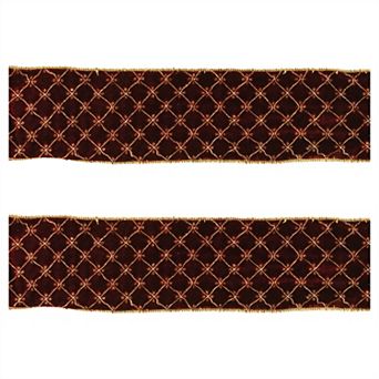 Set of 2 Ornate Diamond Pattern Wired Ribbons for Holiday Wreaths, Garlands, and Gift Wrapping