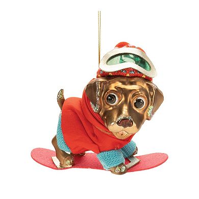 6-Piece Snowboarding Dog Glass Ornament Set for Christmas Tree and Holiday Decor