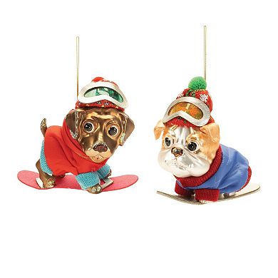 6-Piece Snowboarding Dog Glass Ornament Set for Christmas Tree and Holiday Decor