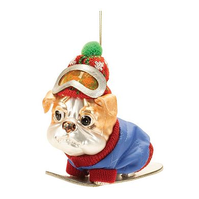 6-Piece Snowboarding Dog Glass Ornament Set for Christmas Tree and Holiday Decor