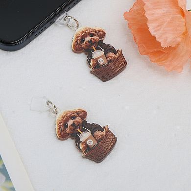 Dog Pendants Dust Plug Charm for Type-C Brown 2 Pcs