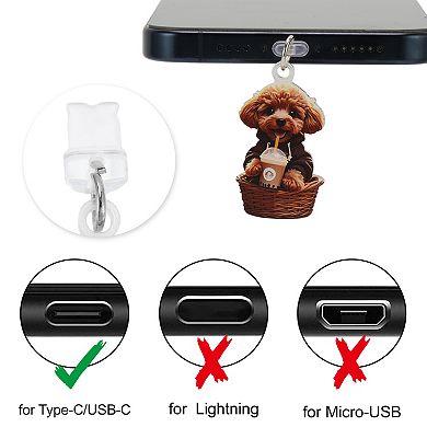 Dog Pendants Dust Plug Charm for Type-C Brown 2 Pcs