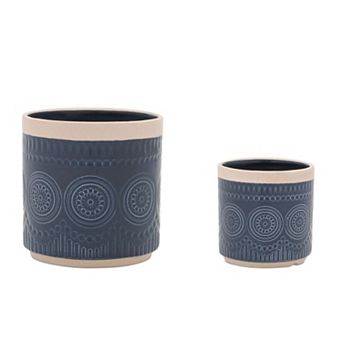 Set of 2 Ceramic Mandala Planters for Living Room, Bedroom, Office, or Entryway Displays