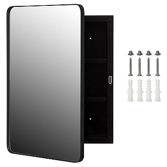 Basicwise 16 x 22 in Plastic Medicine Cabinet Recessed or Surface Wall Mount Rectangular Design