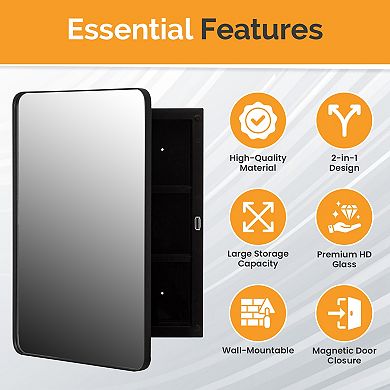 Basicwise 16 x 22 inches Plastic Medicine Cabinet Recessed or Surface Wall Mount Rectangular Design