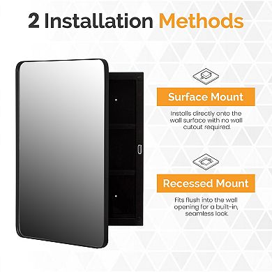 Basicwise 16 x 22 inches Plastic Medicine Cabinet Recessed or Surface Wall Mount Rectangular Design