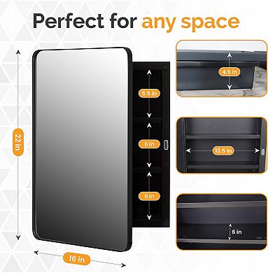 Basicwise 16 x 22 inches Plastic Medicine Cabinet Recessed or Surface Wall Mount Rectangular Design