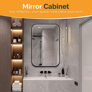 Basicwise 16 x 22 inches Plastic Medicine Cabinet Recessed or Surface Wall Mount Rectangular Design