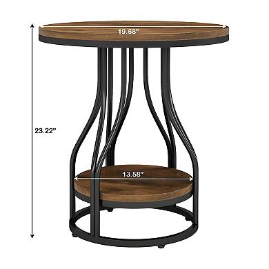 Round Nightstand or Side Table with Two Tier Metal Frame Table for Living Room