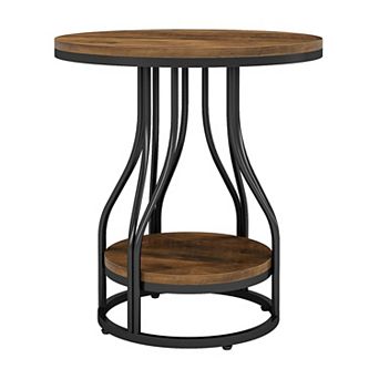 Round Nightstand or Side Table with Two Tier Metal Frame Table for Living Room