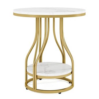 Round Nightstand or Side Table with Two Tier Metal Frame Table for Living Room