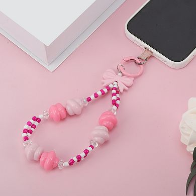 Bow Phone Charm Pink White 1 Pc