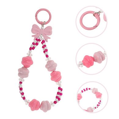 Bow Phone Charm Pink White 1 Pc
