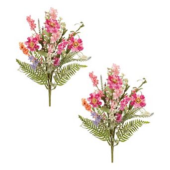 Set of 2 Mixed Floral Bushes with Daisy Blooms for Vases, Wreaths, and Centerpieces