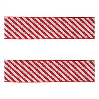 2 pc Polyester Wired Holiday Ribbons with Vibrant Striped Design for Wreaths, Garlands, Gift Wrapping