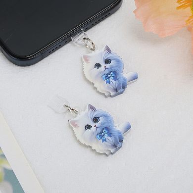 Cat Pendants Dust Plug Charm for Type-C White 2 Pcs