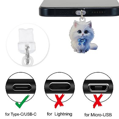 Cat Pendants Dust Plug Charm for Type-C White 2 Pcs
