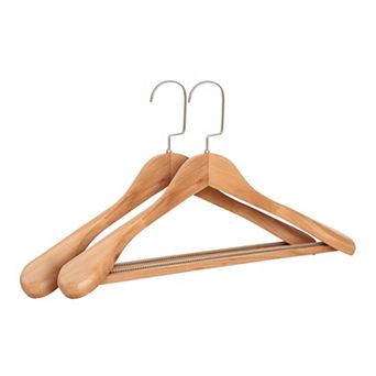 2 Packs Wood Non-Slip Hangers with Pinch Clips, 360-degree Space Saving 15.7x2.2x9.8inch