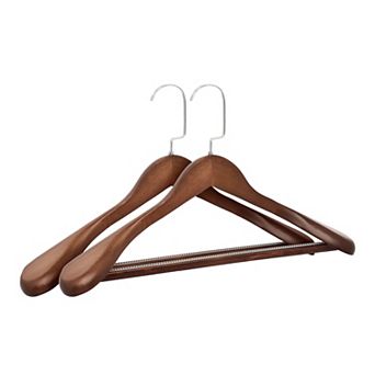 2 Packs Wood Non-Slip Hangers with Pinch Clips, 360-degree Space Saving 15.7x2.2x9.8inch