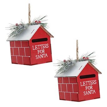 2 pc Frosted Mailbox Ornament Set for Christmas Tree, Wreath, and Garland Decor