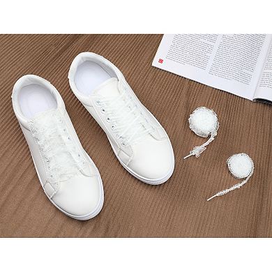 Lace Ruffled Shoelaces Ribbon Semi Sheer for Sneakers 2 Pairs 39.4"