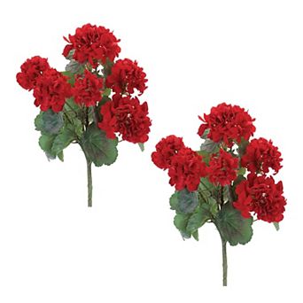 Set of 2 Geranium Floral Bushes for Tablescapes, Mantels, Entryways, Hanging Baskets, Spring Decor