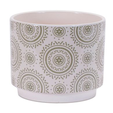 Set of 3 Decorative Dolomite Planters with Floral, Butterfly, Mandala Designs for Shelves, Tabletops