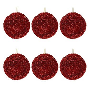 6 pc Sequin Ball Ornament Set for Christmas Tree, Garland, Wreath, and Table Display