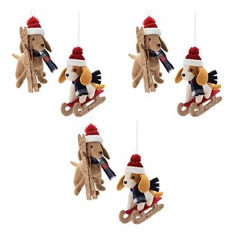 6 pc Plush Winter Sport Dog Ornament Set for Festive Holiday Tree Displays
