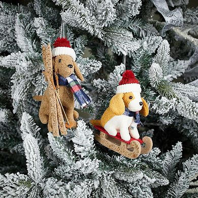 6-Piece Plush Winter Sport Dog Ornament Set for Festive Holiday Tree Displays