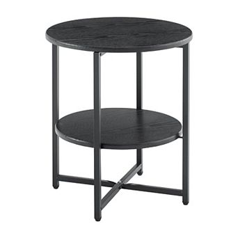 Round End Table with Storage Shelf, Bedside Nightstand for Small Spaces