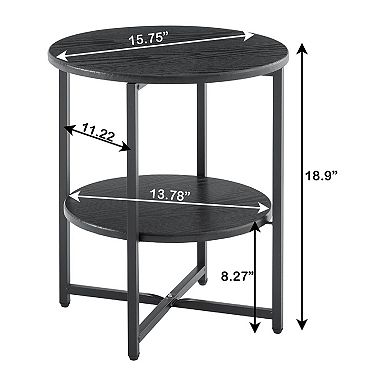 Round End Table with Storage Shelf, Bedside Nightstand for Small Spaces