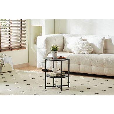 Round End Table with Storage Shelf, Bedside Nightstand for Small Spaces