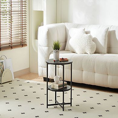 Round End Table with Storage Shelf, Bedside Nightstand for Small Spaces