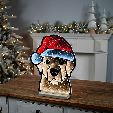 Lighted Dog with Santa Hat Decoration with Infinity Light Effect for Indoor, Covered Outdoor Display