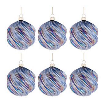 Iridescent Glass Ball and Oblong Ornaments Set of 6 Christmas Tree Decor