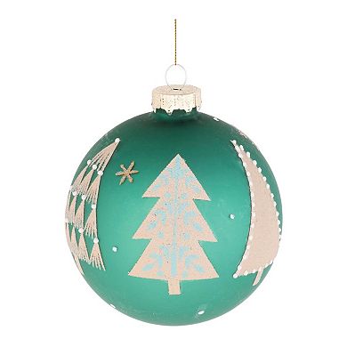 Pine Tree Frosted Glass Ball Ornaments Set of 6 Beaded Tree Decorations